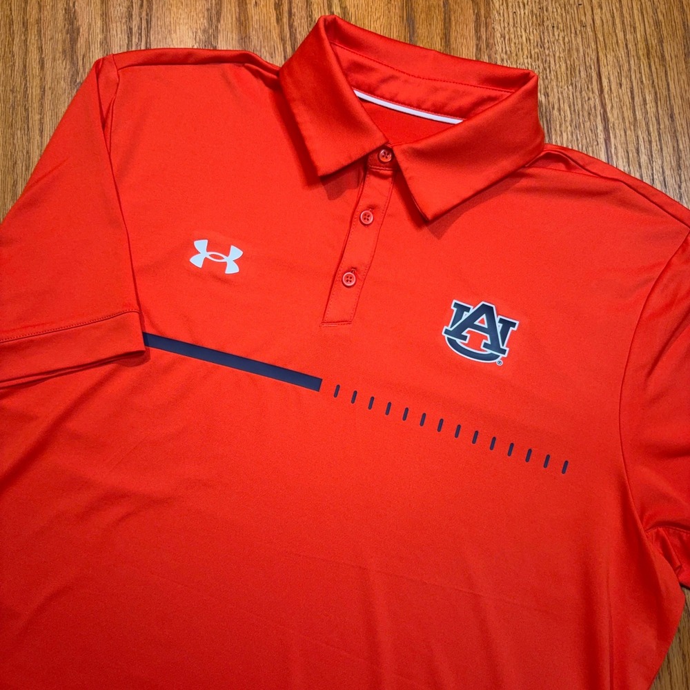 Under Armour Auburn Tigers Polo Mens Med Orange HeatGear Loose Fit Short Sleeve